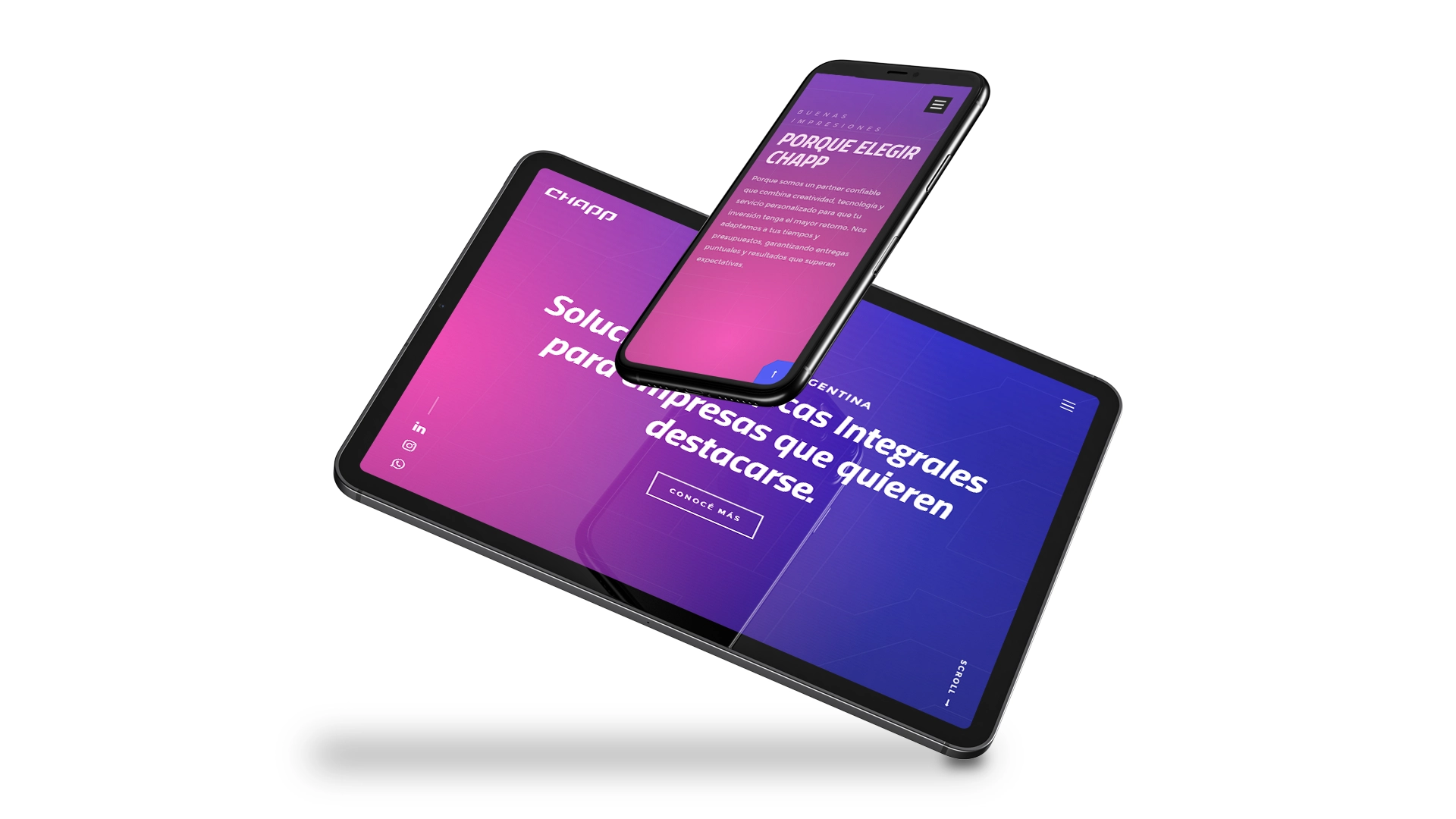 muestra de una tablet y un celular con la web de chapp abierta