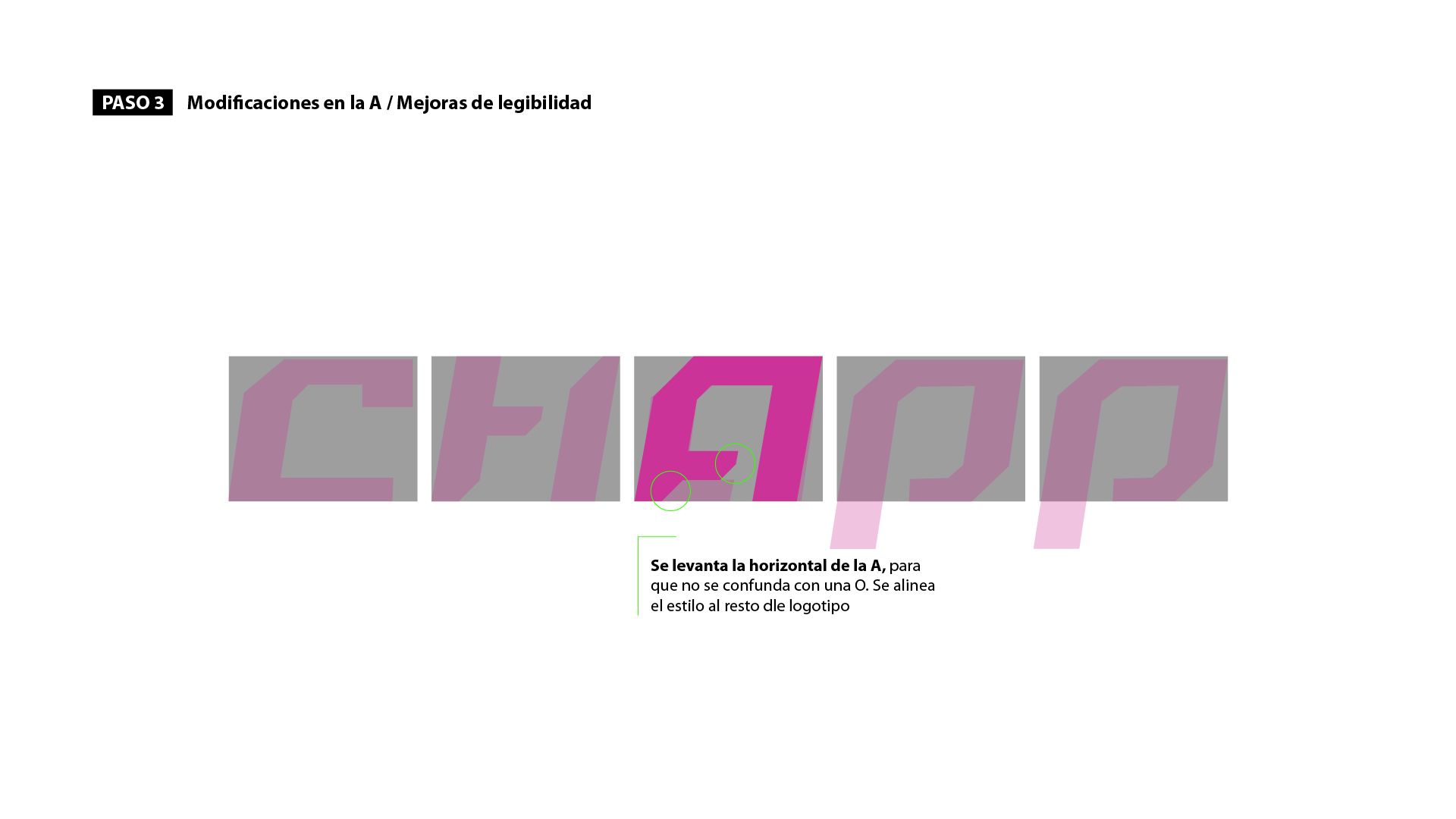 Logo Chapp fuccia, haciendo foco en el trabajo de forma con la letra A