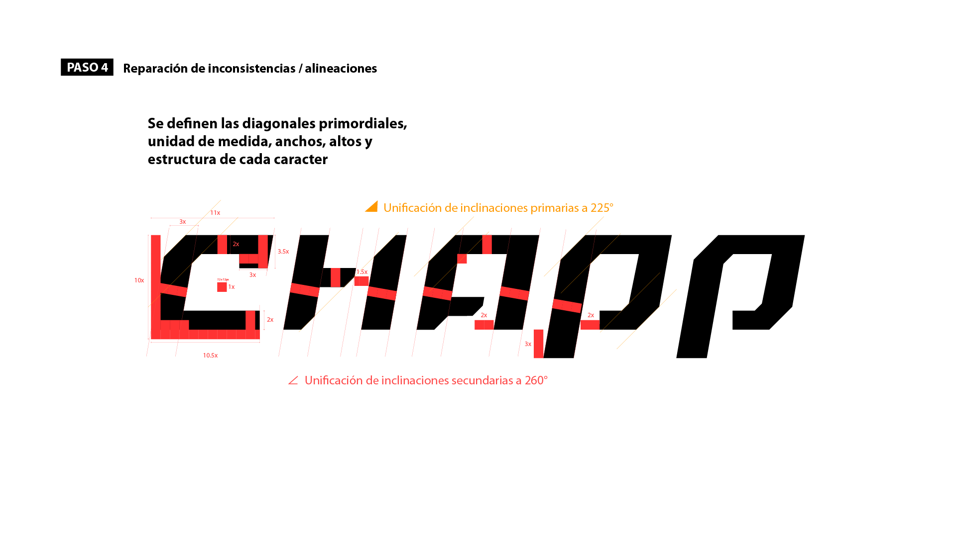 Logo Chapp negro y angulaciones de los caracteres